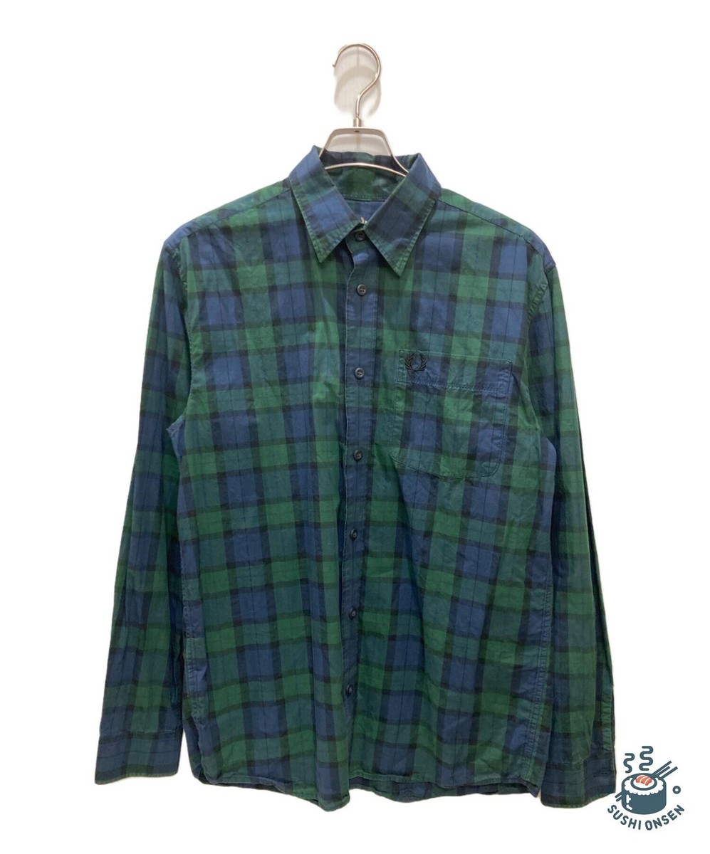 FRED PERRY Black Watch Shirt Size: M Green x navy Men