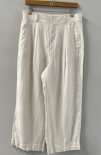 Everlane Linen Cropped Pant European Flax White Pleated SZ 10 INSEAM 26”
