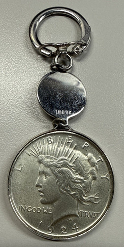 1924 Silver Peace Dollar Keychain SWANK mark on keychain