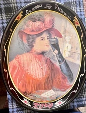 ORG VTG 1987 COCA-COLA 1908 "CALENDAR LADY" PRINT ON METAL TRAY. OHIO ART CO