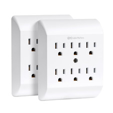 ETL Listed 2-Pack 15A 1875W 6 Outlet Extender Wall Tap 6 Way