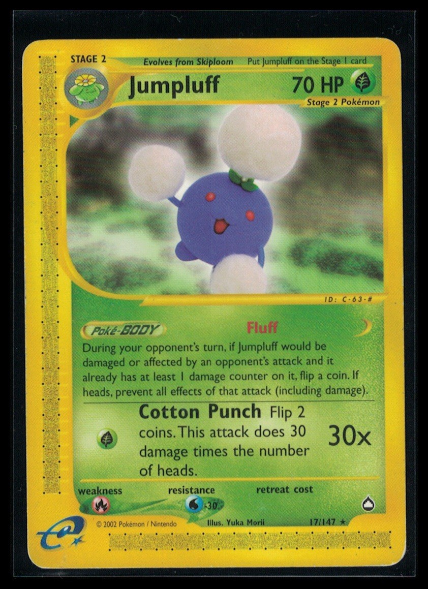 Pokemon Jumpluff Card 17/147 Aquapolis Non-Holo, Rare Yuka Morii - Vintage
