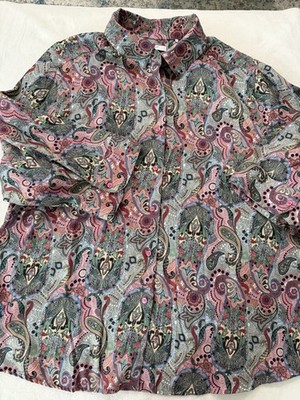 Foxcroft NYC Wrinkle Free 100% Cotton Colorful Paisley Blouse Plus Size 22W E18