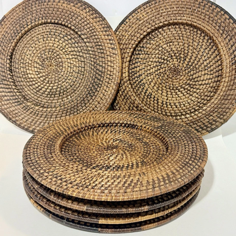 "Juego de 6 placas de cargador de ratán tejidas 14" redondas boho manteles individuales de granja 13,5""" Foto 3 de 4