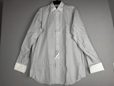 Paul Fredrick Shirt Mens 16-35 French Cuff Dress Easy Care Stripe Wrinkle Free