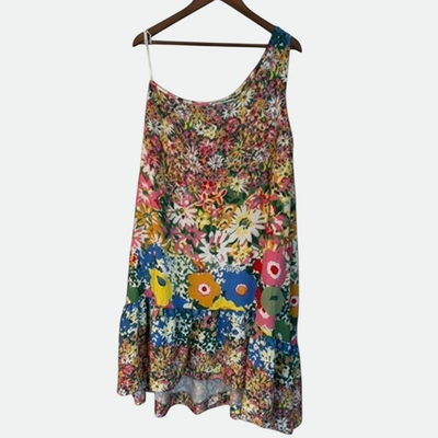 #ad Sarah Campbell for Anthropologie Floral One Shoulder Ruffle Dress Multi Size M $48.00