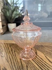 Vtg Anchor Hocking Mayfair Pink Open Rose Glass Candy Dish w/ Lid