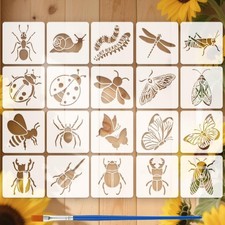 FINGERINSPIRE 20 Pcs Animal Painting Stencil with Brush 5.9x5.9 Inch Butterfl...