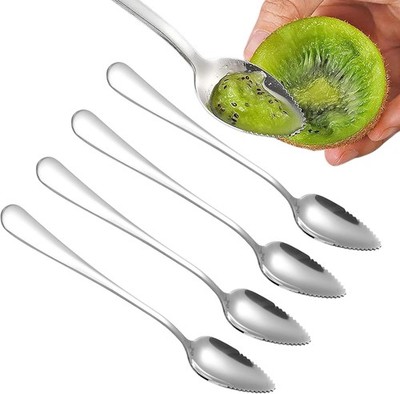 Grapefruitlöffel 4 Stück, Silber Kiwi Spoon aus Edelstahl, Obstlöffel mit We