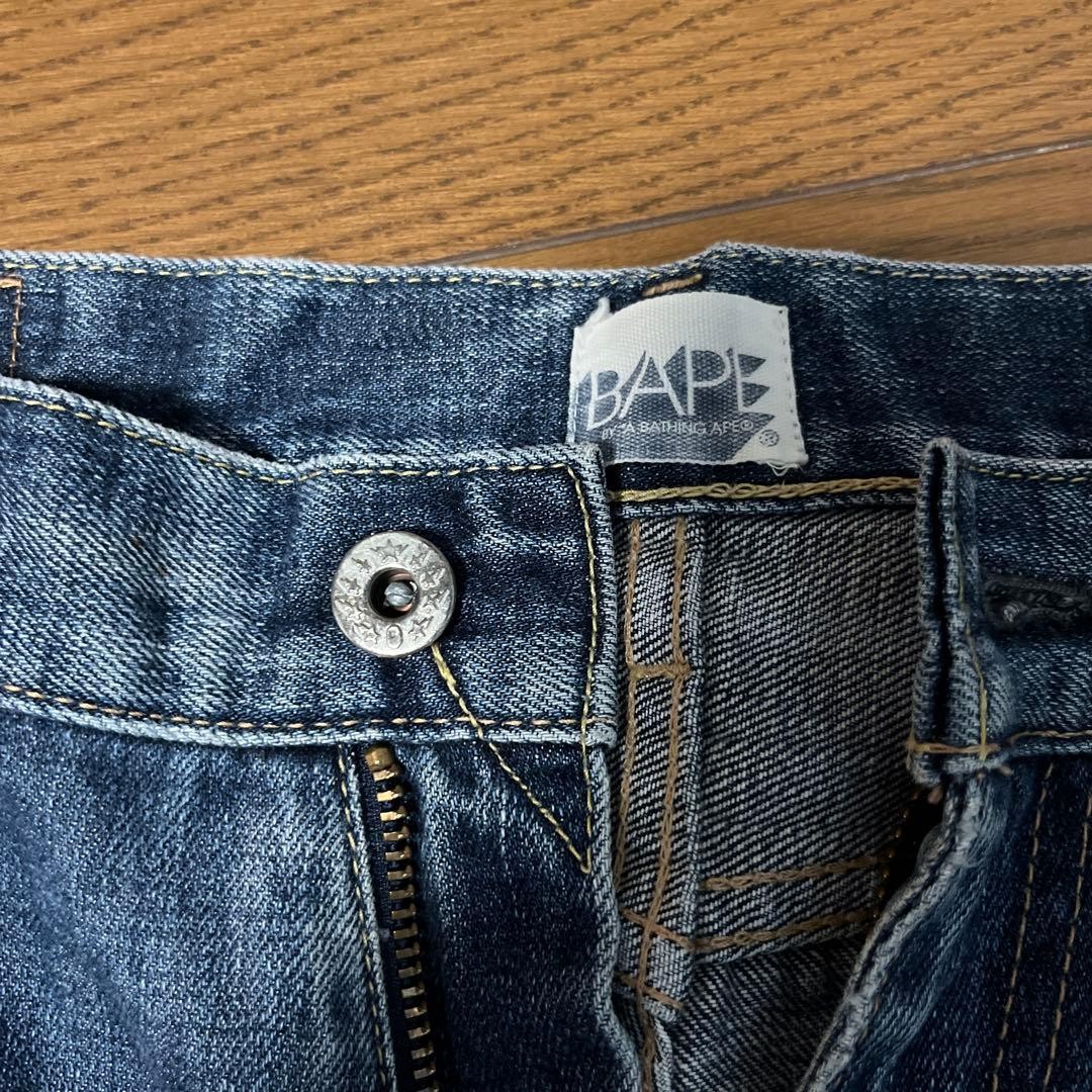 A Bathing Ape Flared Logo Denim Pants Jeans Blue Size L Waist 92cm thumbnail 5