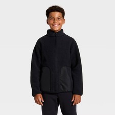 Boys' High-Pile Fleece Jacket - All In Motion Black S