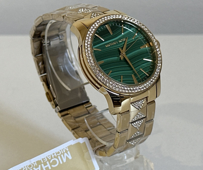 michael kors mk7390 runway green dial gold tone crystal pave  display picture 2