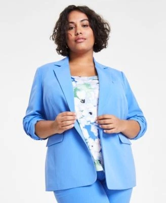 Bar III Plus Size One-Button Long-Slee Delft 91308611722 1X RT $129.0