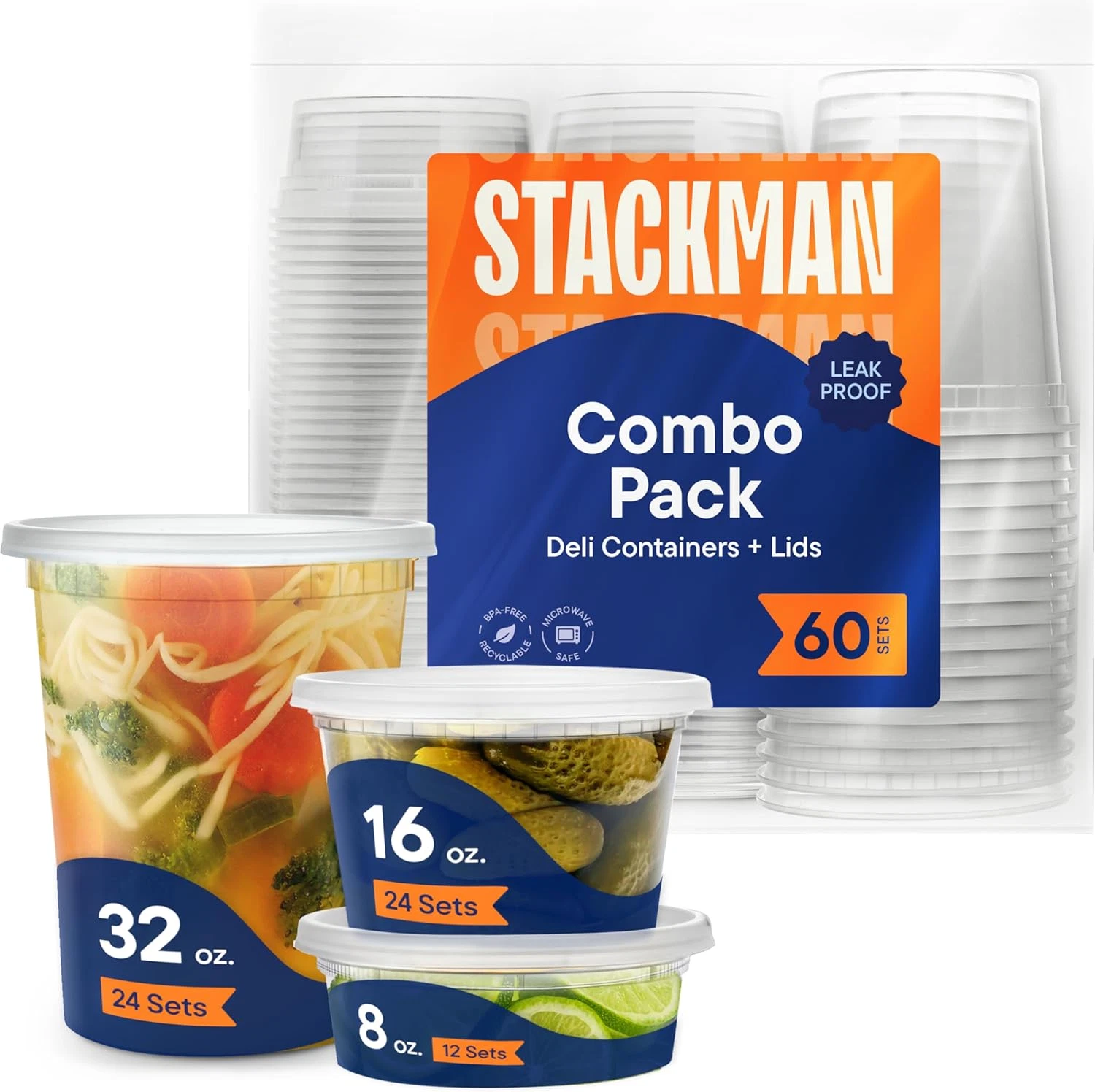 [60-Sets] Plastic Deli Food Storage Containers with Airtight Lids Combo Set | 32
