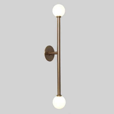Handmade Double Light Glass Globe Brass Wall Sconce - Bedside Wall Lamp