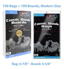 100 BCW Modern / Current Comic Bags + Boards Acid Free 6 7/8" x 10 1/2 Long Term