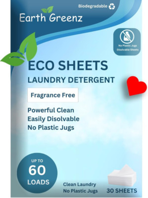 Laundry Detergent Sheets - Fragrance Free - No Plastic Jug (60 Loads) 30 Sheets
