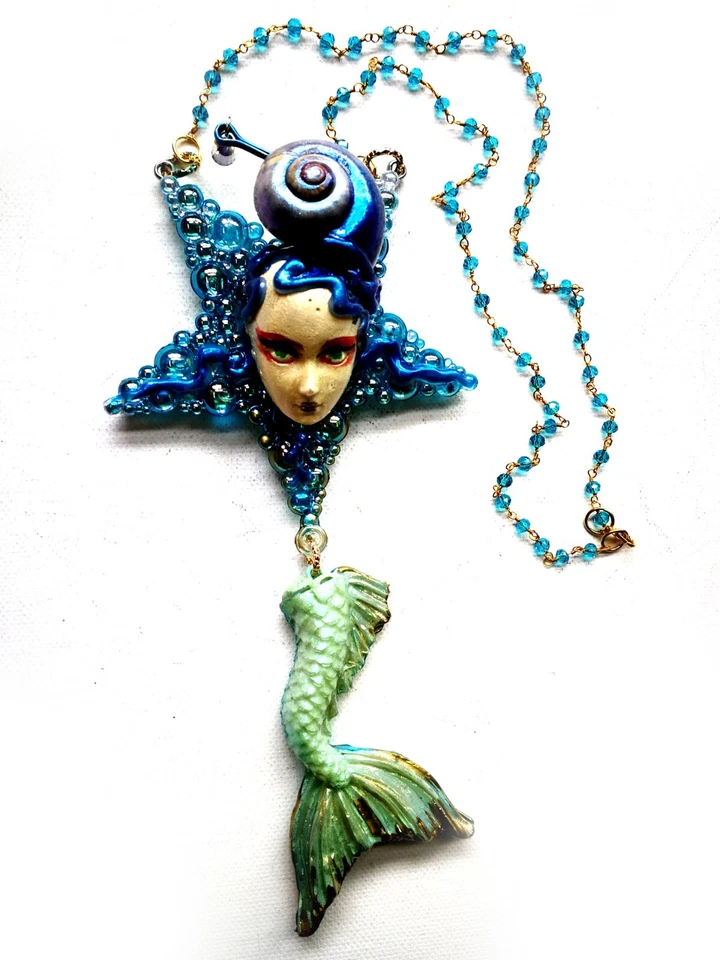 Mermaid Tail Jewelry Pendant Necklace Luxury Women Starfish Siren Fish Pisces - Image 4 of 4