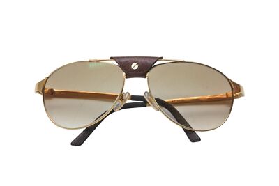 Cartier Sunglasses 56246 Santos Dumont Gold Brown Teardrop Men 58