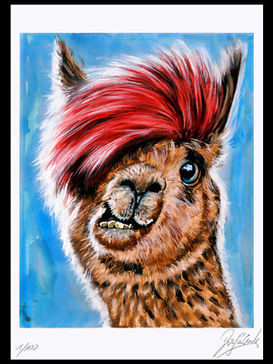 Original Kunst Druck Grafik von Gemälde'' PUNK LAMA '' Grafic, Artwork, NO FOTO!