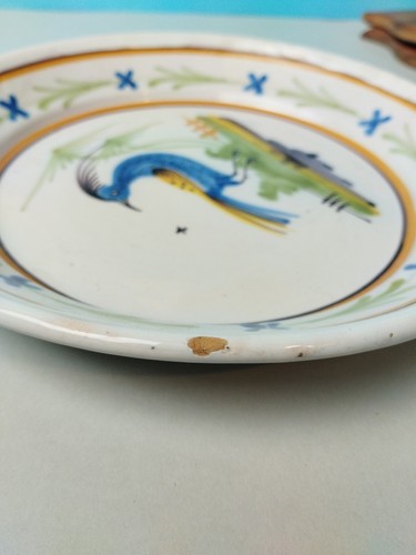NEVERS PLATE 19th century? HOUSE BIRD - Picture 3 of 11