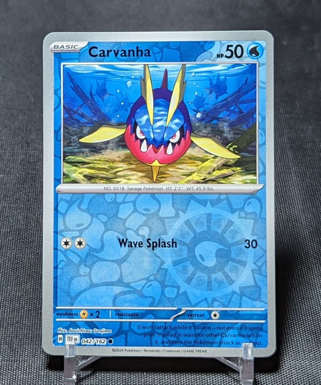 Carvanha Common Reverse Holo Water 2024 Temporal Forces Pokemon Card 042/162