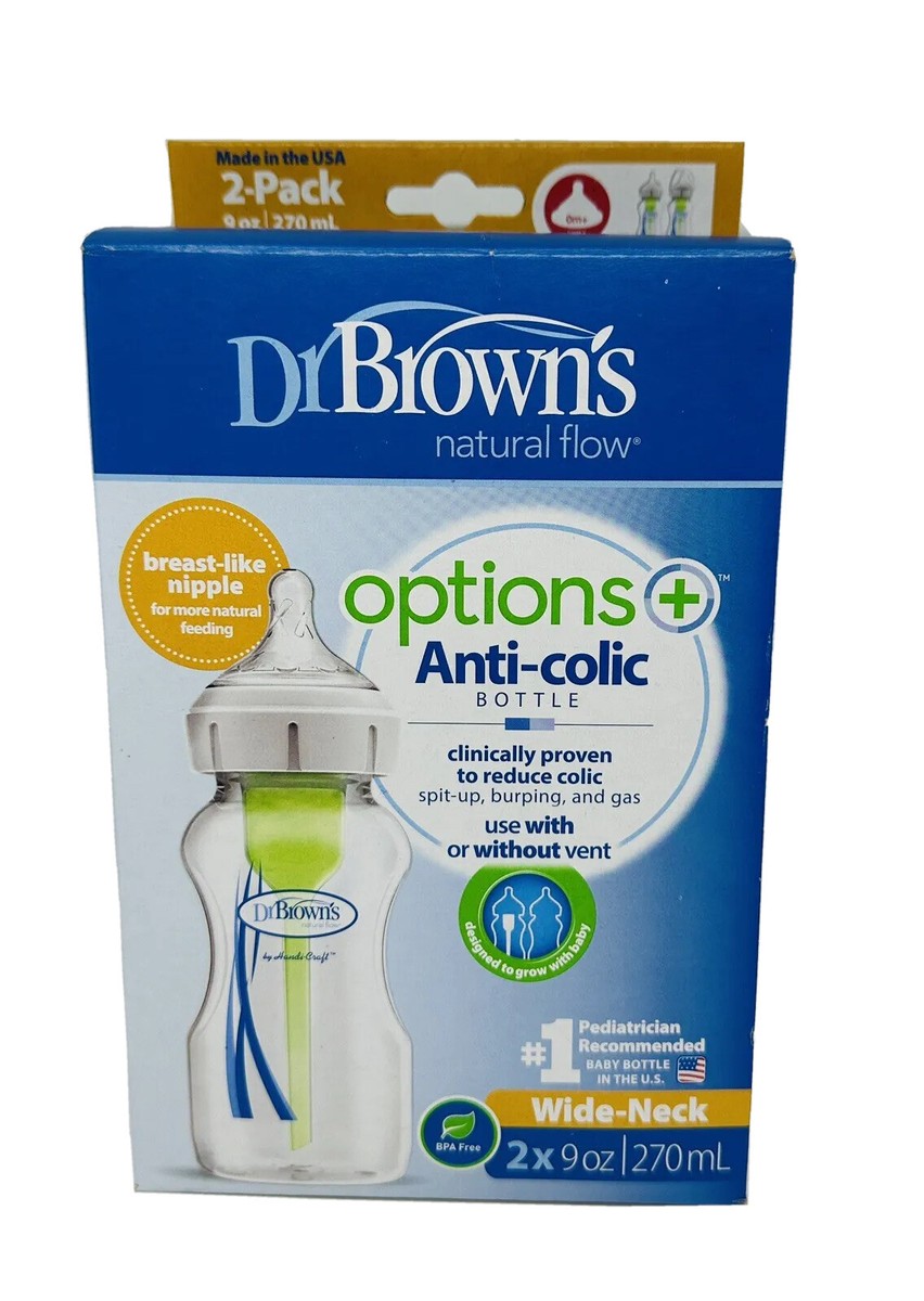 Brown's Options+ Wide-Neck Baby Bottle 0m Level oz 2-Pack