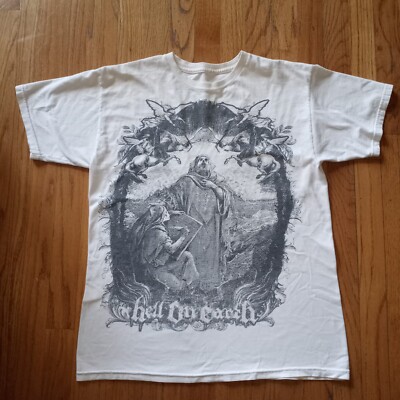 Vintage Y2K Hell On Earth T-Shirt Medium White Graphic Cotton