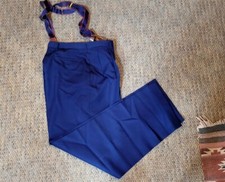 Vtg 1940s Blue Bouncy Gabardine Pants Waist 33" Inseam 33" W/ MATCHED Suspenders