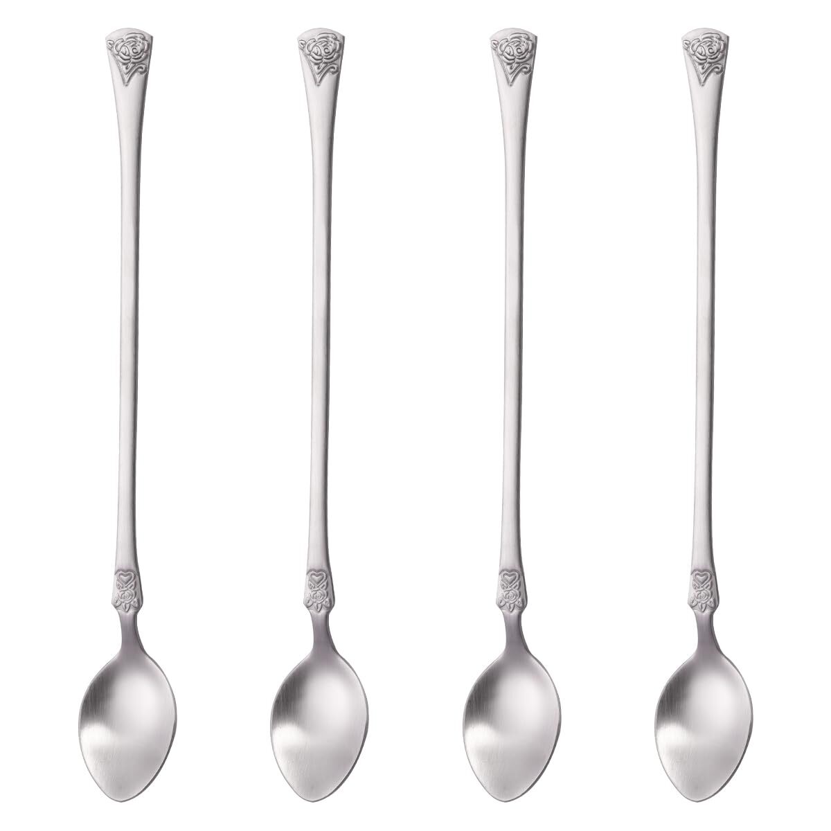 Luxurious 9 Inch Long Iced Tea Spoon Set, 4 Pieces Modern Design with Matte S...