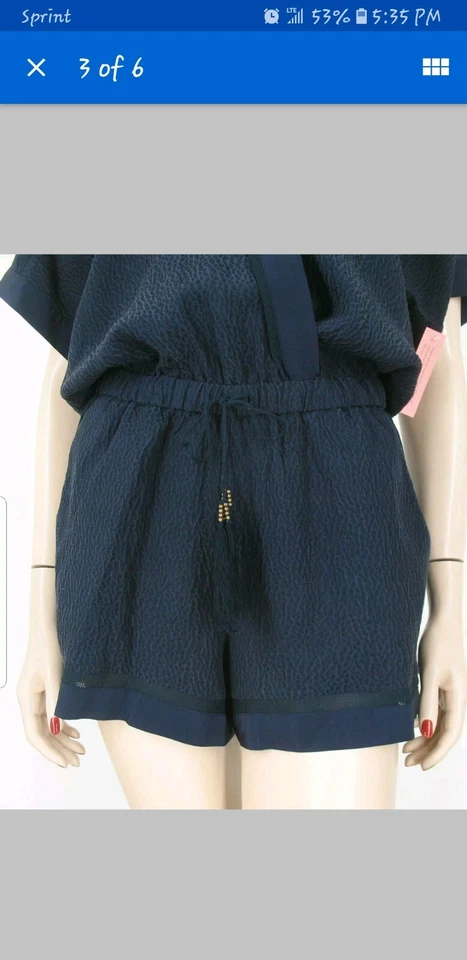 Twelfth Street by Cynthia Vincent V-Neck Romper Shorts Jumper Indigo Blue P NWT  - Image 3 of 4