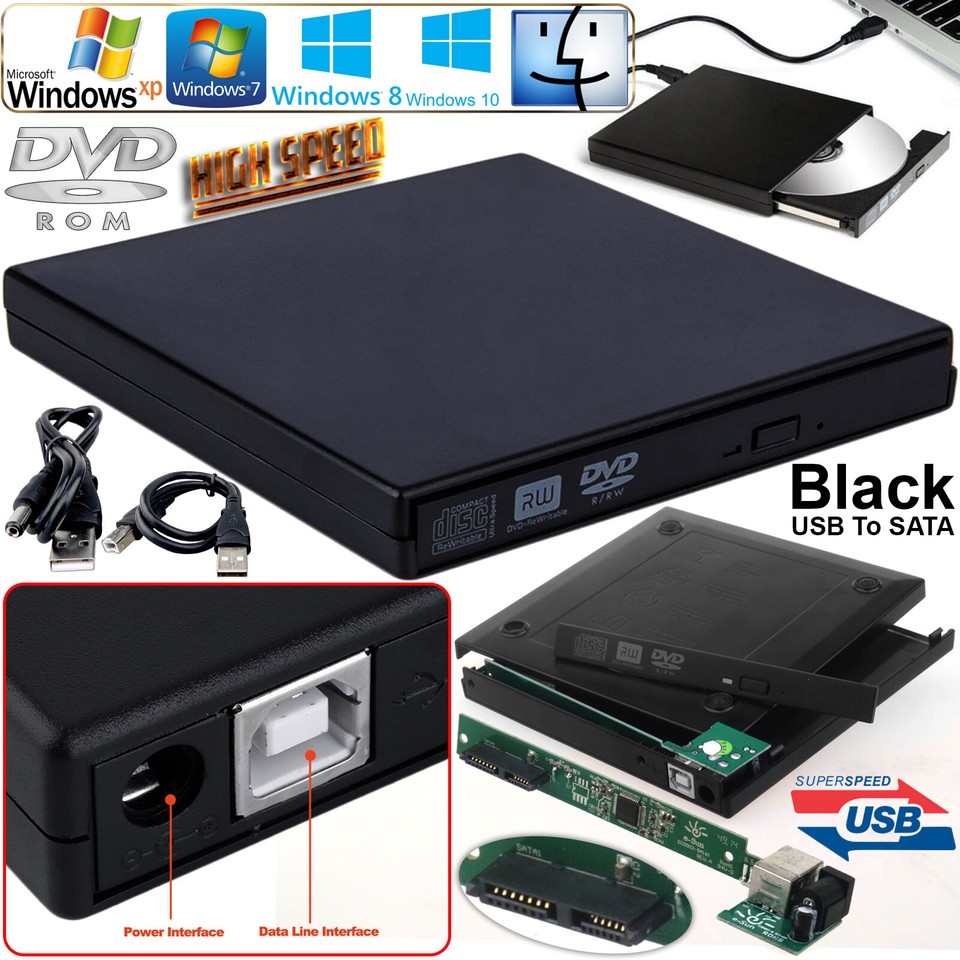 USB To SATA Laptop CD DVD Combo RW Rom Drive External Caddy Enclosure ...
