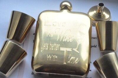 Flachmann Edelstahl Pocket Drink Whisky Flachmann Alkohol 24K vergoldet Love