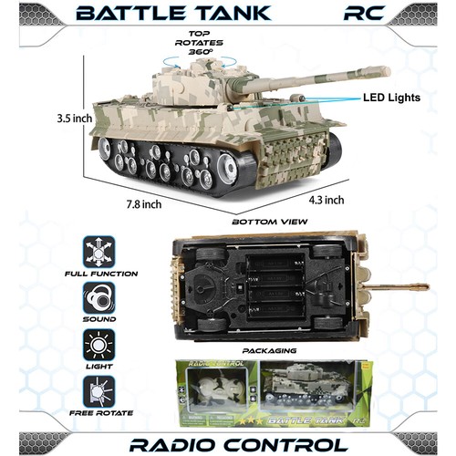 RC Remote Control Army Battle Tank W/ Lights Sound Rotating Turret Kids Toy Gift - Picture 7 of 16