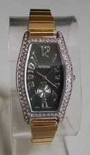 Women's Number Green Dial Silver Trim Gold Finish Stretch Band Fashion Watch