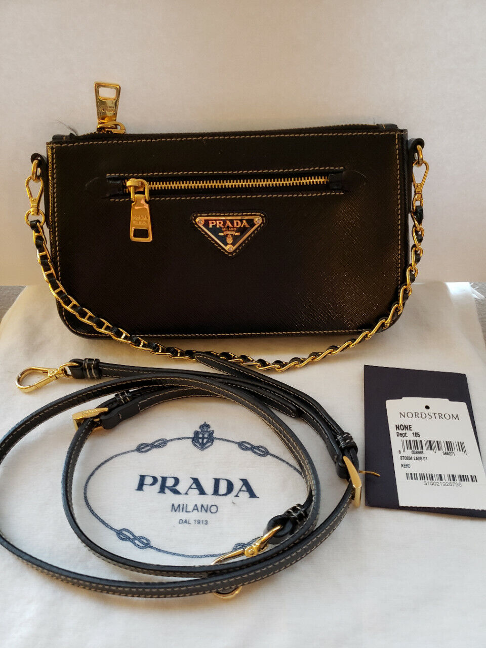 PRADA Saffiano Leather Mini Shoulder Bag Black