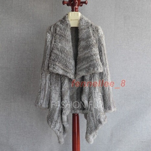 Women Real Knitted Rabbit Fur Coat Big Lapel Warm Fur Outwear Jacket Top Quality - Picture 19 of 32