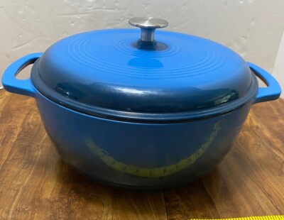 Amazon Basics 6 Qt Enameled Cast Iron Pot Dutch Oven Dimple Lid BLUE Excel Cord