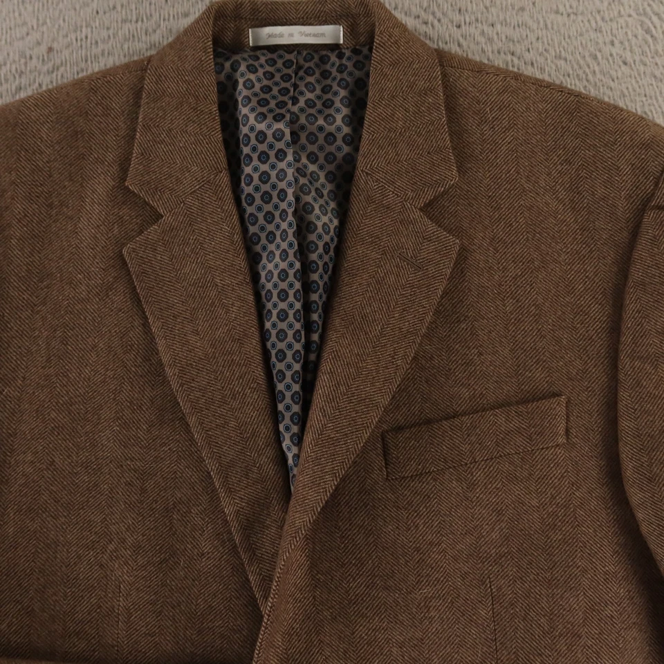 Tweed Jacket M Brown Herringbone Check 100% Wool Cashmere Flannel Blazer 40R - Image 2 of 4