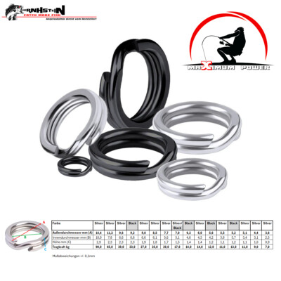 Sprengringe flach, Edelstahl Angel Splitringe Maximum Power, Silver o. Black