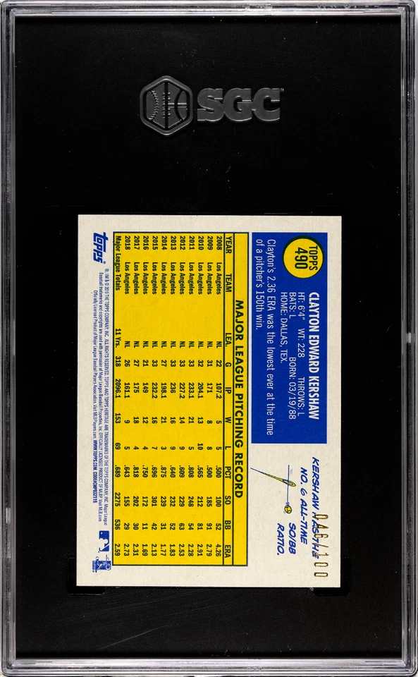 2019 Topps Heritage Clayton Kershaw #490 Mini SGC 9.5 - Image 2 of 2