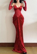 Sexy Women Bodycon V neck Gloves Long Dresses Slim Fit Party Evening Dress sz