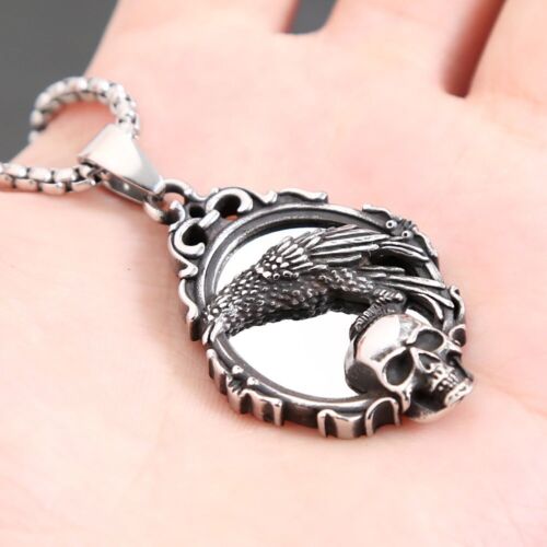 Collana Ciondolo Specchio Vintage Teschio Magico Uomo Donna Punk Catena Acciaio Inox - Foto 2 di 6