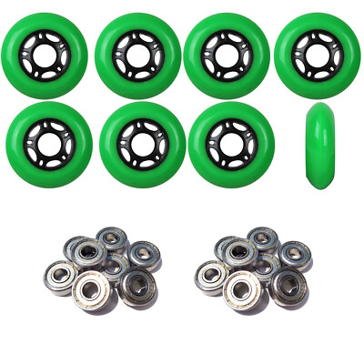 Inline Skate Wheels 76mm 89A Outdoor Green Rollerblade 8Pk with Abec 5 Bearings
