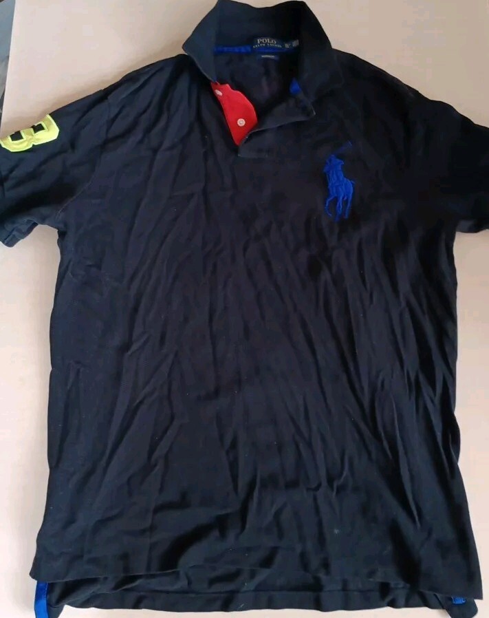 Ralph Lauren POLO Camicia Cotone Big Pony #3 Uomo Taglia XL NERO COTONE Tennis Golf