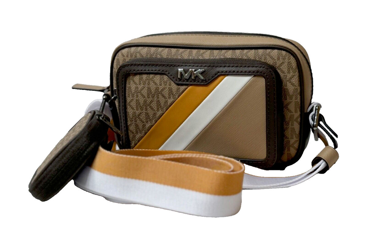 MICHAEL KORS RIVINGTON STRIPED CROSSBODY CAMERA BAG WITH POUCH MK