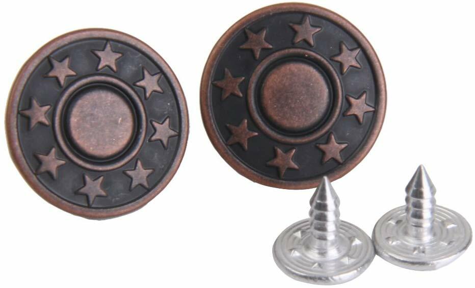 6 Sets Boutons Pression Pour Jeans - Étoile Métal Rouge Cuivre/bronzé - Diamètre 17 Mm