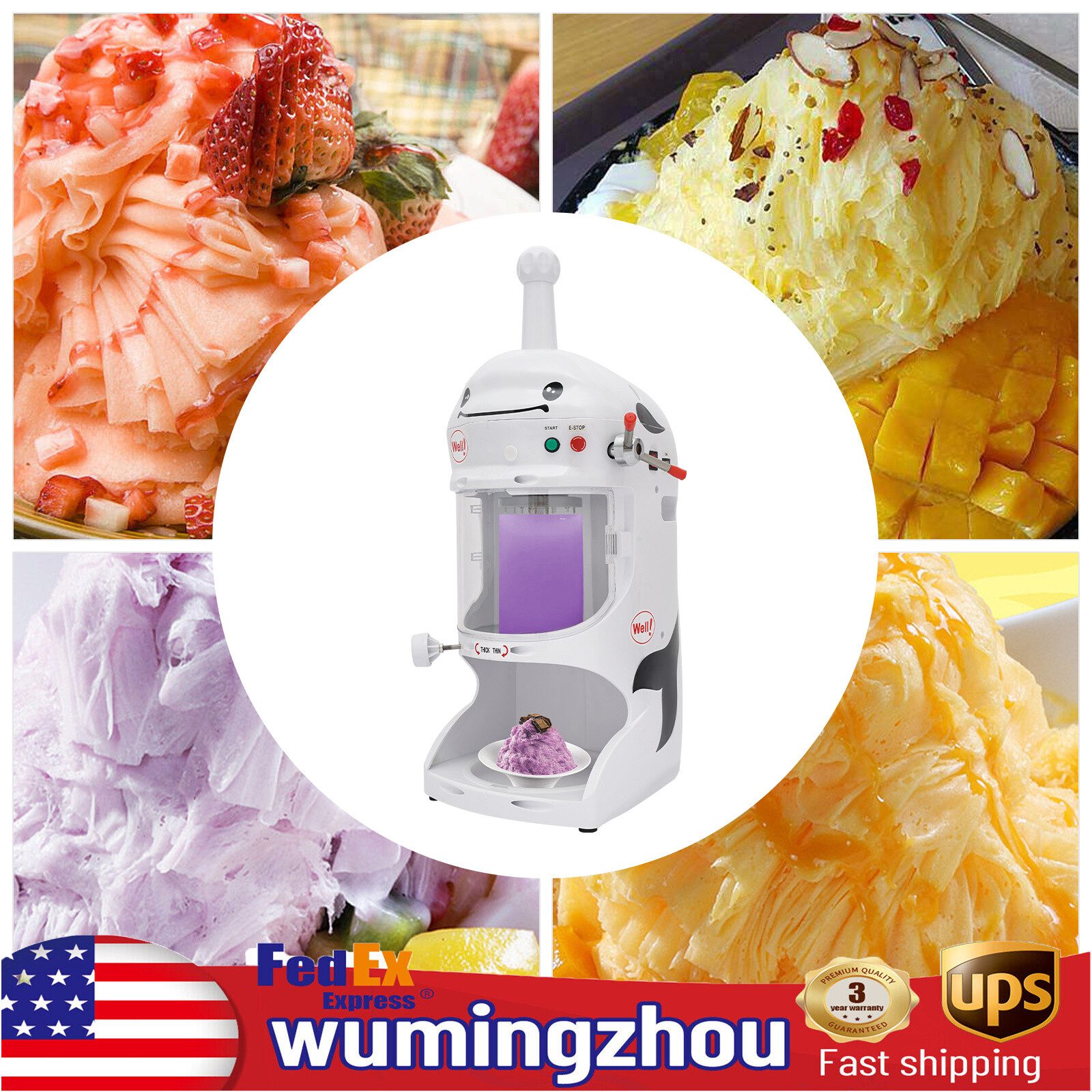 Ice Cub Shaved Ice Machine Commercial Ice Shaver Snow Cone Maker Premium 350W
