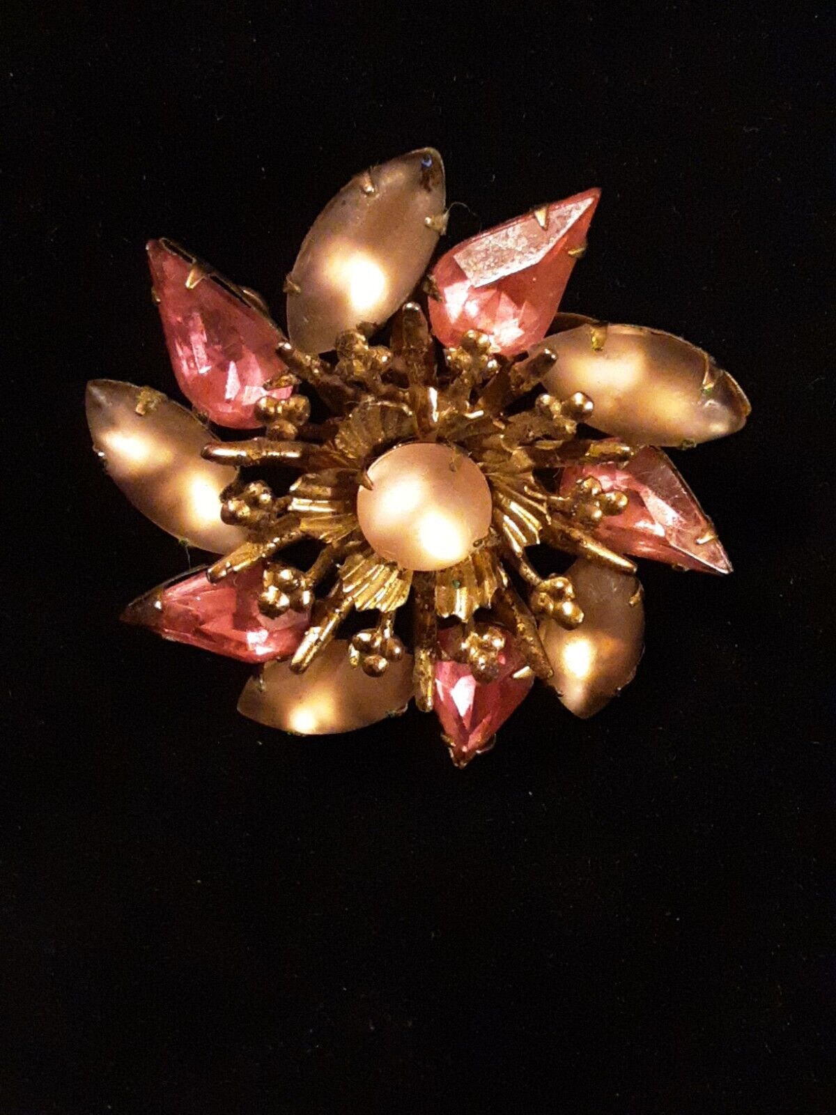 Vintage Brooch  Pink and forested Rhinestone esta… - image 2