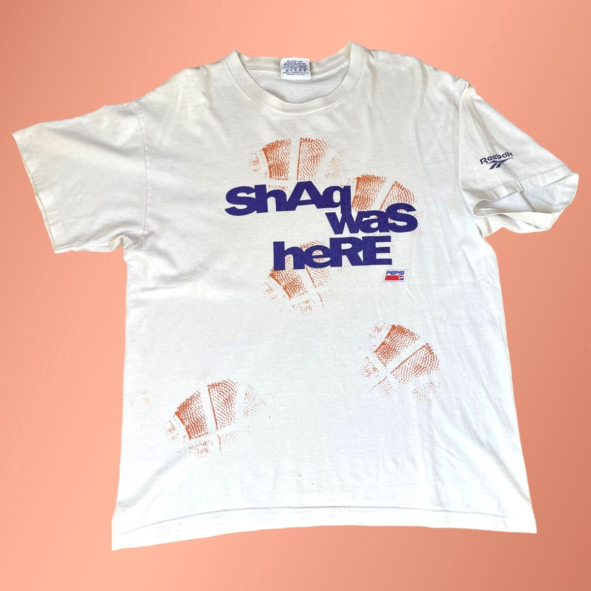 Vintage 90s Reebok T-Shirt Mens Large Shaq Was Here Pepsi Promo Double Sided